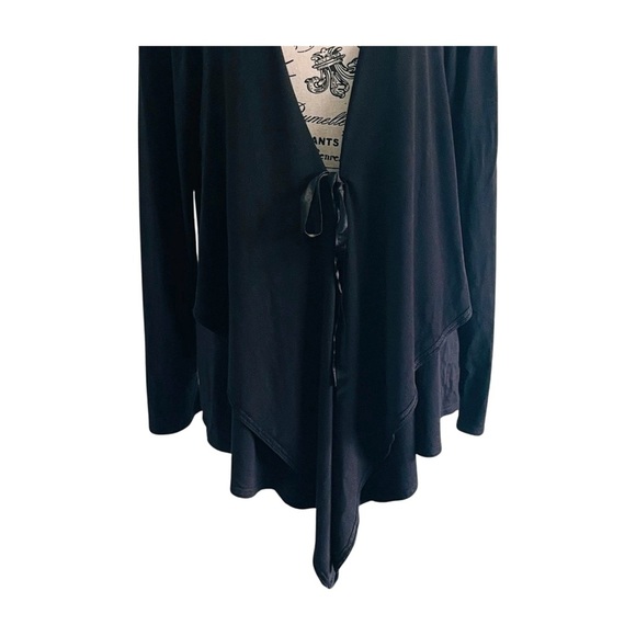 Encore Soft Stretch Waterfall Cardigan – Black Tie-Front | 1X - Picture 3 of 5